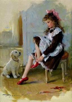 Little Girl and Puppy KR 004 pet kids Oil Paintings